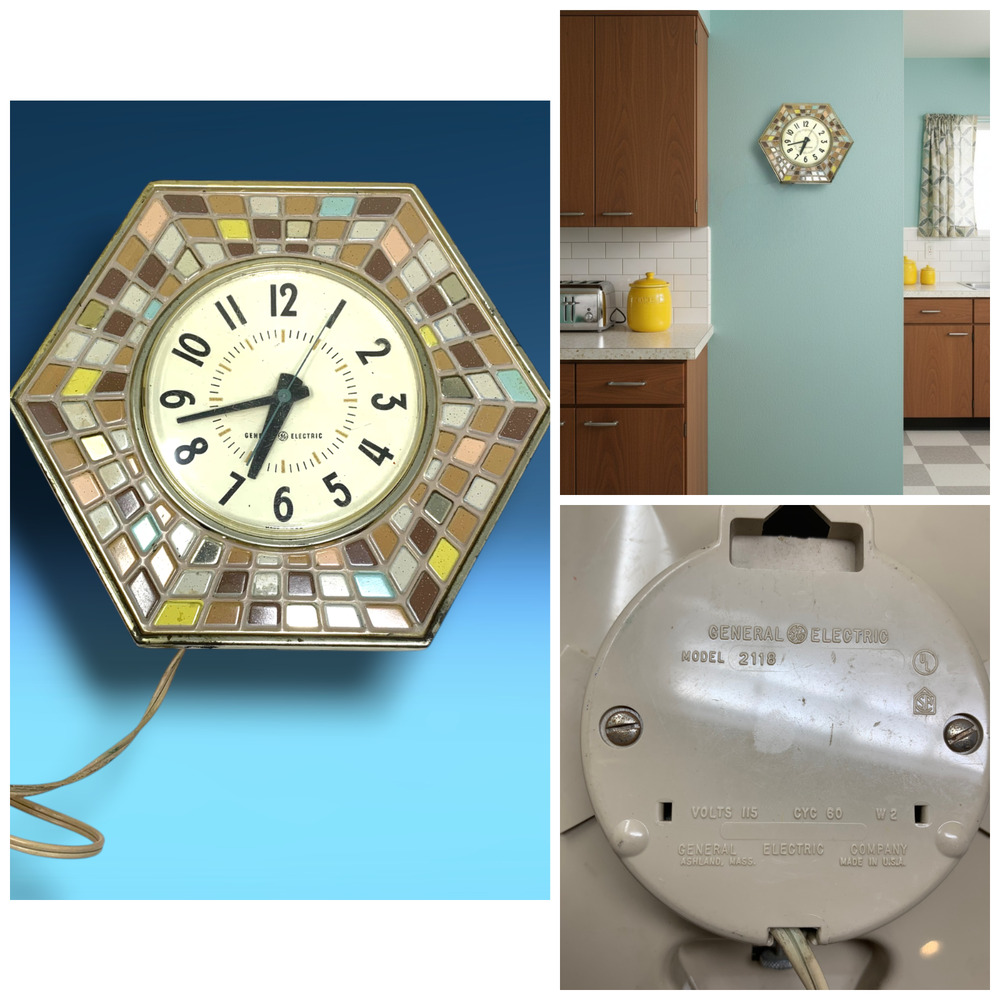 Vintage GE General Electric 2118 Wall Clock Mosaic Tile Hexagon Plug In MCM USA